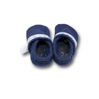 Walkloden-Puschen blau mit Webband Anker